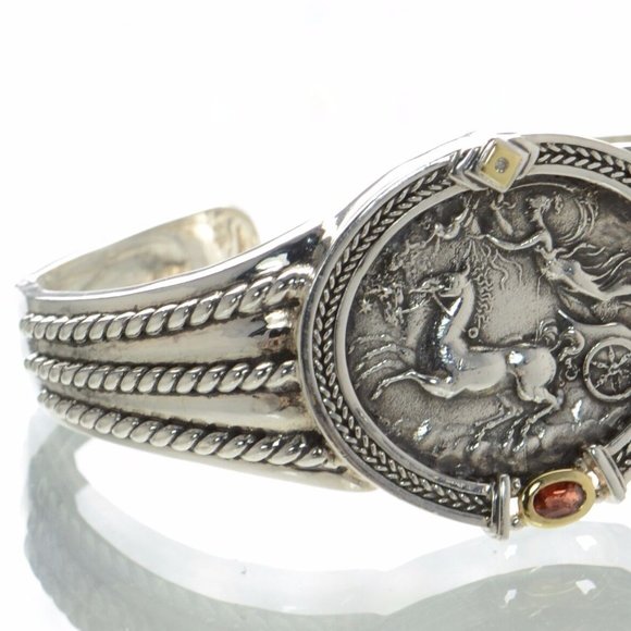 SeidenGang Solid 925 Sterling Silver & 18K Gold Cuff Bracelet - Picture 3 of 8